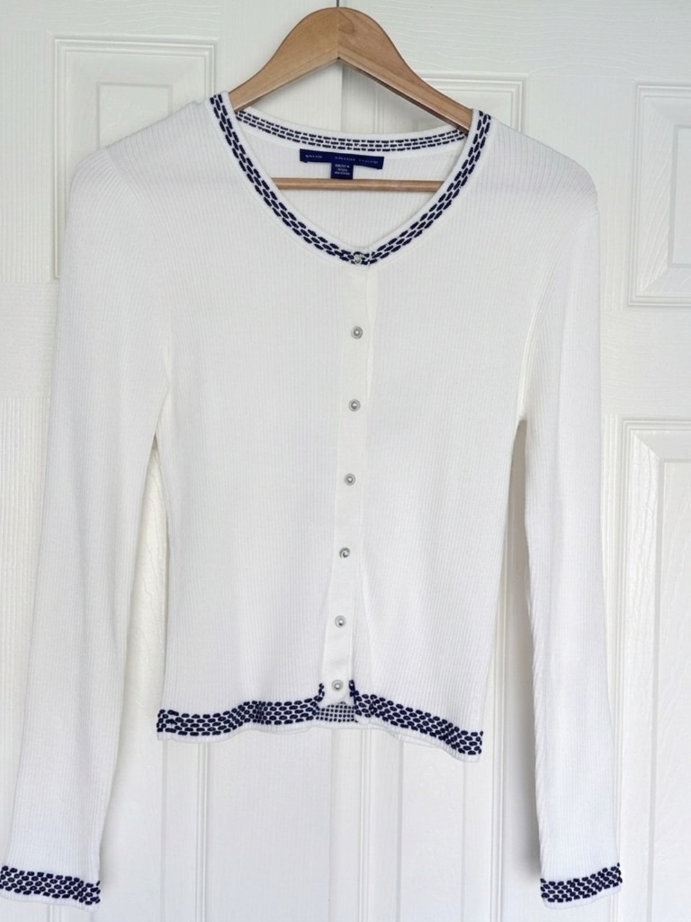 NWT- White House Black Market Ecru w/ Black
Dot Trim Dot Tipped Cardigan